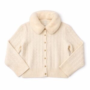 NWT Joie Cable Knit Faux Fur Collar Cardigan Size M